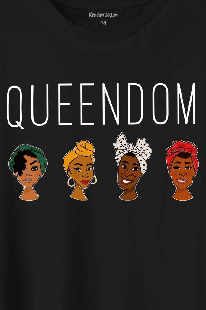 Queendom African Girl Afrikalı Kız Siyahi Kadın Baskılı Siyah Tişört Unisex (1)