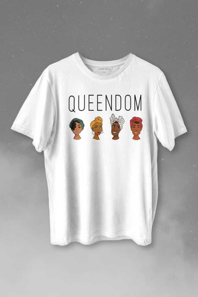 Queendom African Girl Afrikalı Kız Siyahi Kadın Baskılı Beyaz Tişört Unisex
