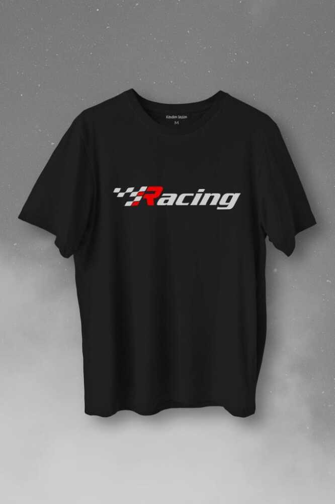 Racing Formula 1 Araba Yarışı Motor Drag Baskılı Siyah Tişört Unisex