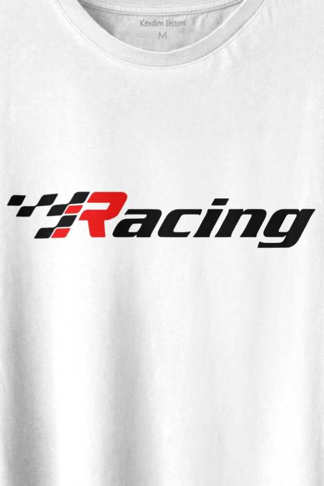 Racing Formula 1 Araba Yarışı Motor Drag Baskılı Beyaz Tişört Unisex (1)