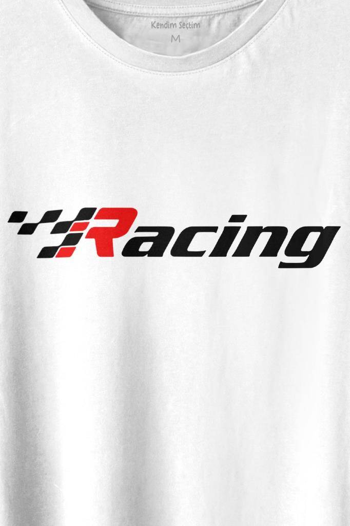 Racing Formula 1 Araba Yarışı Motor Drag Baskılı Beyaz Tişört Unisex (1)