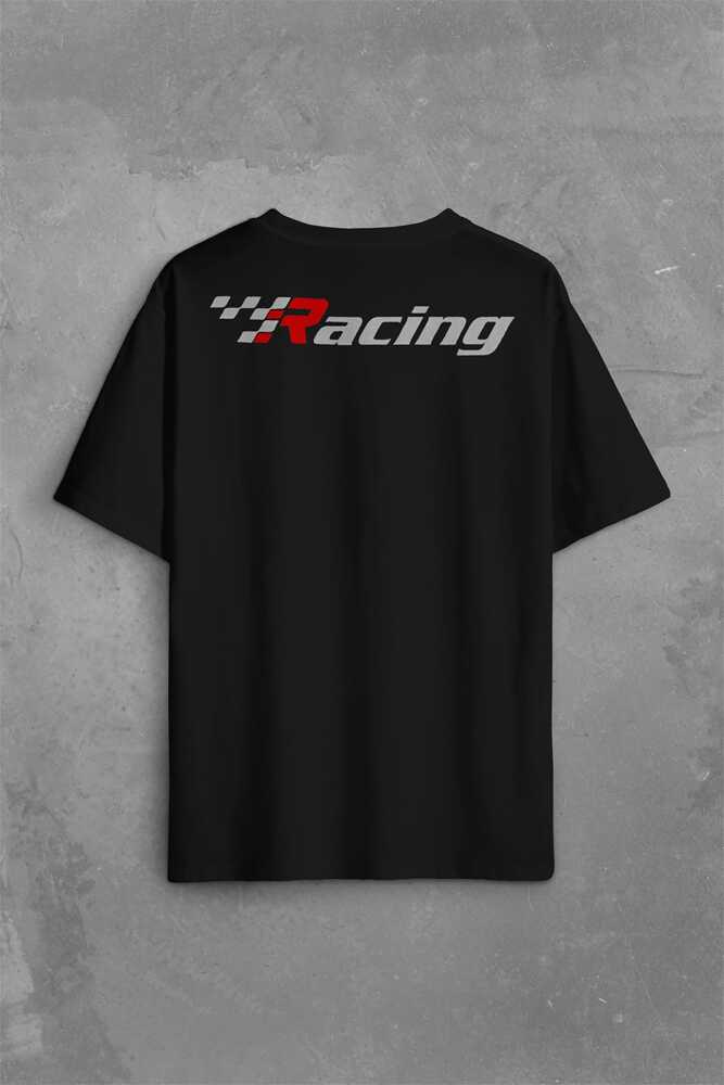 Racing Formula 1 Araba Yarışı Motor Drag Sırt Ön Baskılı Siyah Oversize Tişört Unisex
