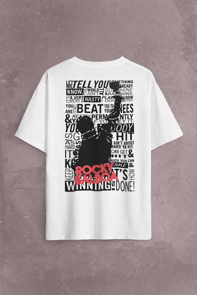 Rambo Rocky Balboa 1 2 3 4 5 Sylvester Stallone Sırt Ön Baskılı Beyaz Oversize Tişört Unisex (1)