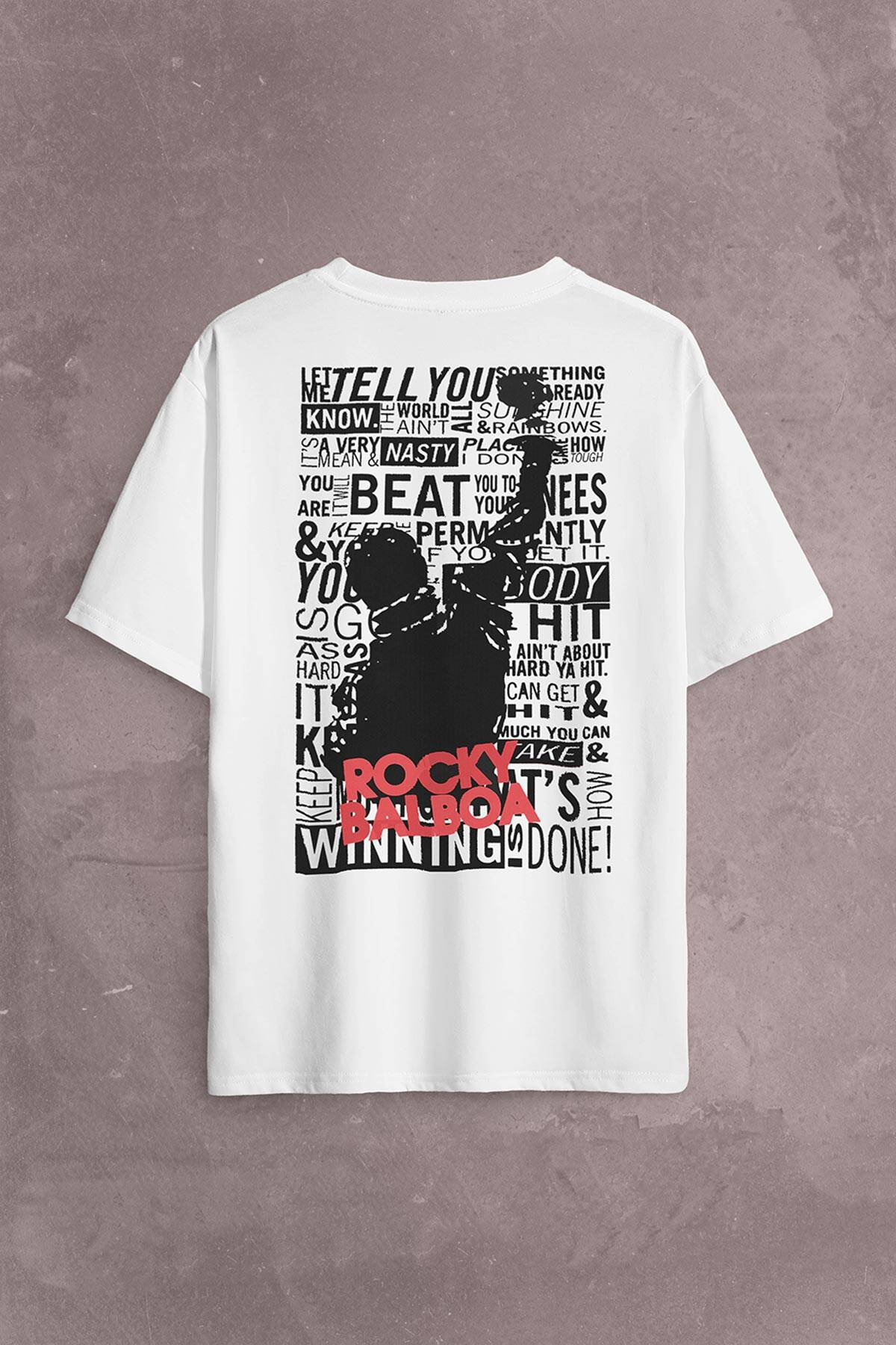 Rambo Rocky Balboa 1 2 3 4 5 Sylvester Stallone Sırt Ön Baskılı Beyaz Oversize Tişört Unisex (1)