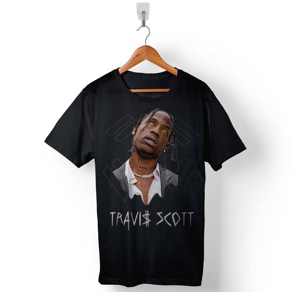 Rap Hip Hop Sokak Travis Jacques Webster Yazılı Portre Baskılı Tişört Unisex