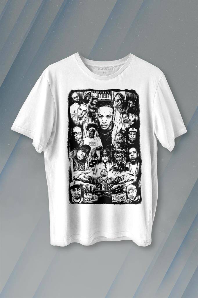 Rap Masters Hip Hop Ustalar Dre 2Pac Eminem Biggie Snoop Dogg Baskılı Beyaz Tişört Unisex