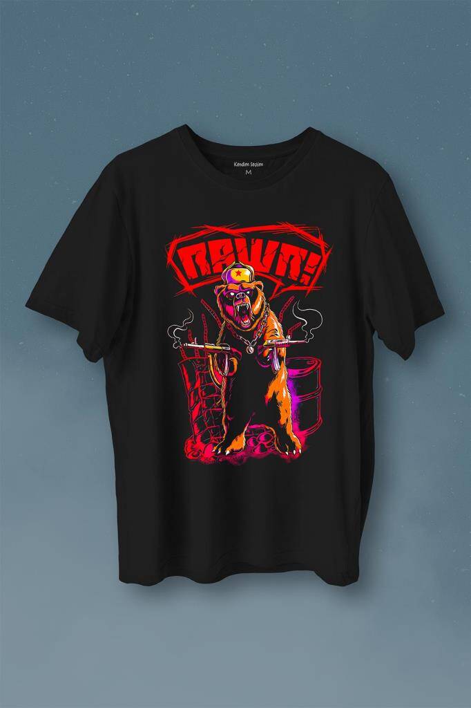 Rawr Bear Neo Kızıl Ayı Sosyalist Animal Baskılı Tişört Unisex