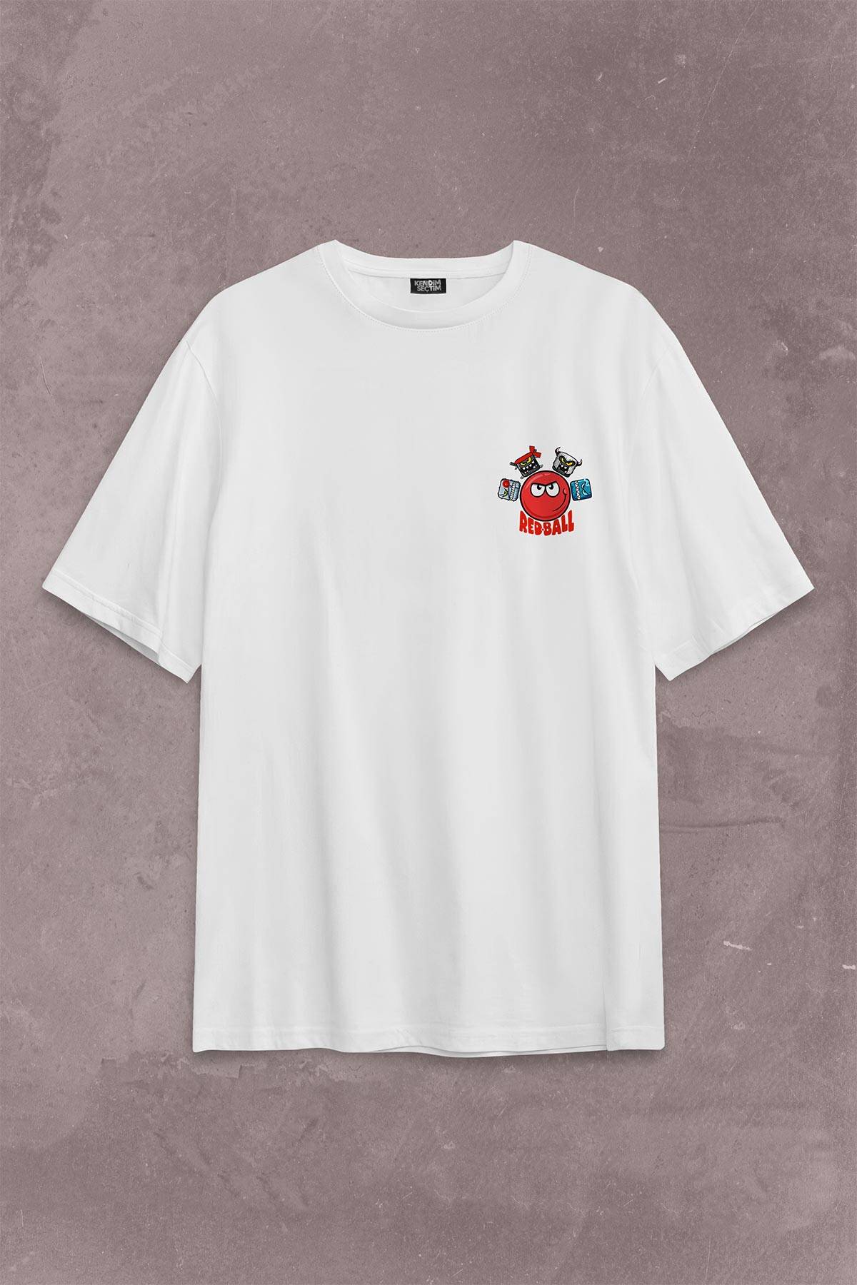 Red Ball 4 Redball Kırmızı Top Sırt Ön Baskılı Beyaz Oversize Tişört Unisex (1)