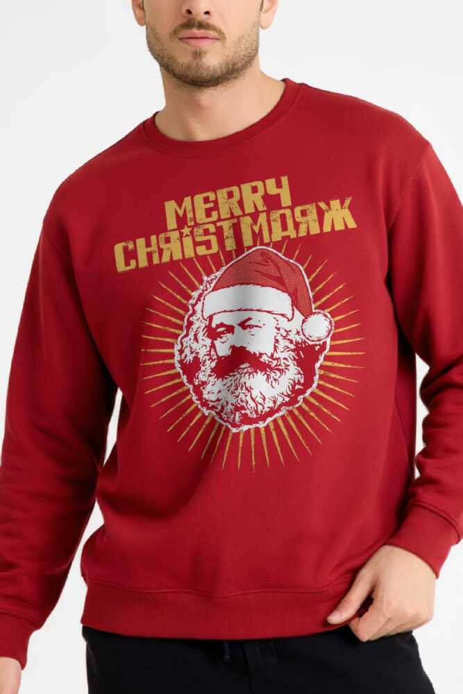 Red Sweatshirt Chrismarx Marx Soviet Funny New Year Noel Christmas Yeni Yıl Kırmızı Sweat