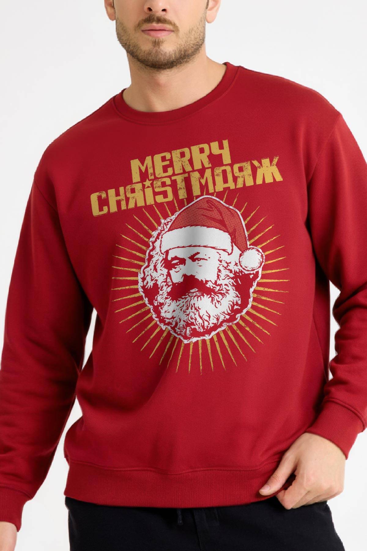 Chrismarx Marx Soviet Funny New Year Noel Christmas Yeni Yıl Kırmızı Sweatshirt
