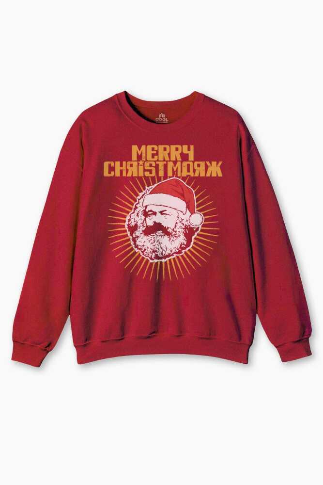 Red Sweatshirt Chrismarx Marx Soviet Funny New Year Noel Christmas Yeni Yıl Kırmızı Sweat (1)