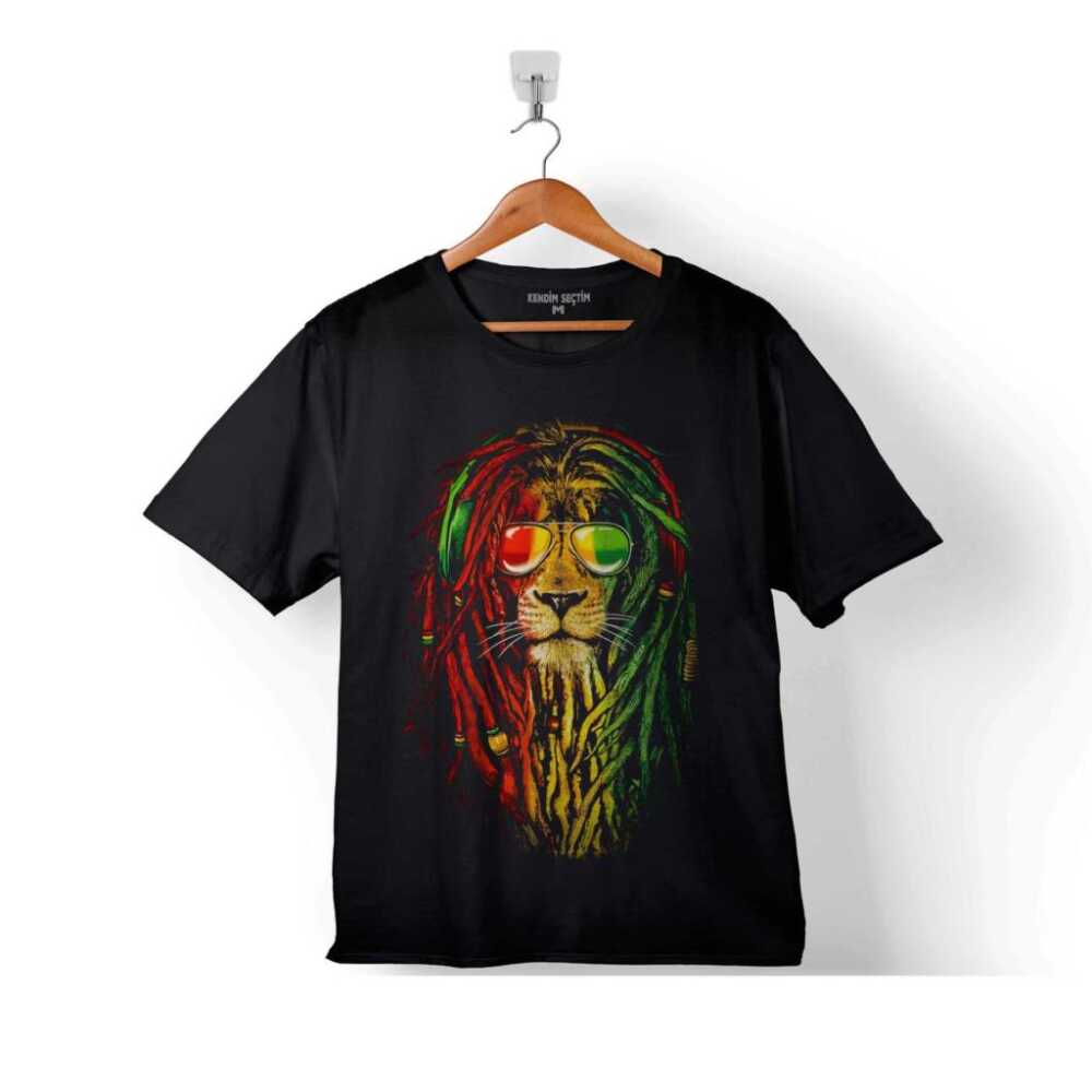Reggae Bob Marley Aslan Lion Müzik Kralı Çocuk Tişört Siyah