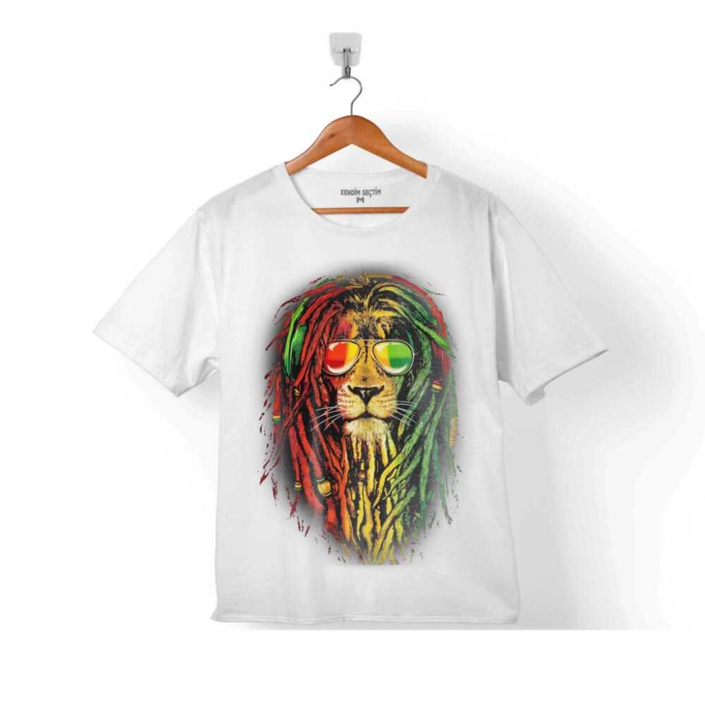 Reggae Bob Marley Aslan Lion Müzik Kralı Çocuk Tişört Beyaz