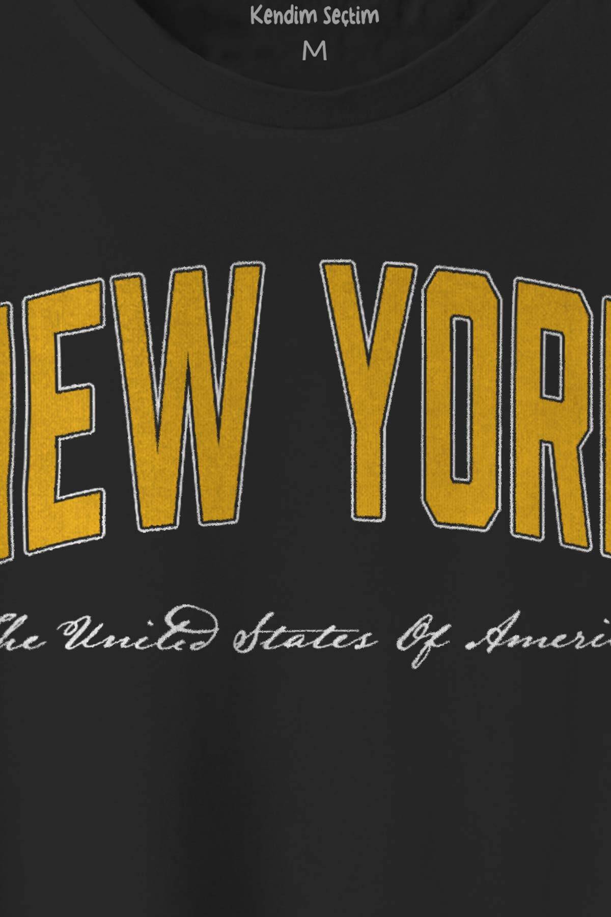 New York City Şehir Amerika USA Yazı Baskılı Regular Unisex Siyah Tişört (1)