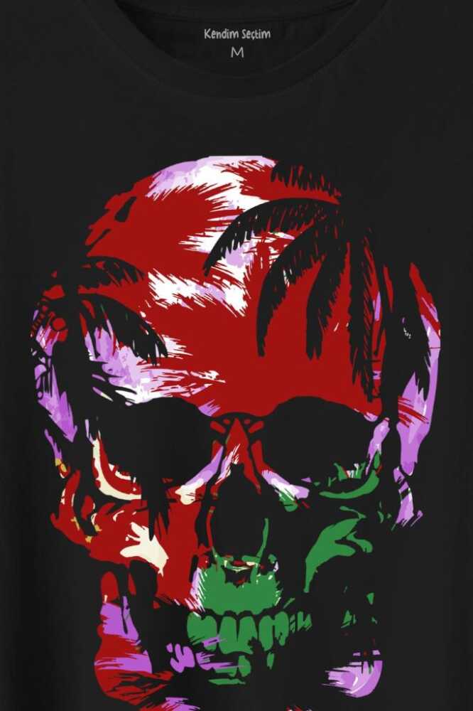 Rengarenk Kafatası Skull Head Lila Renkleri Baskılı Tişört Unisex (1)