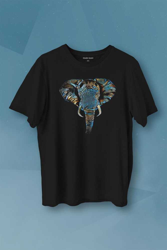 Renkli Fil Silueti Elephant Animal Belgesel Doğa Çizim Baskılı Tişört Unisex