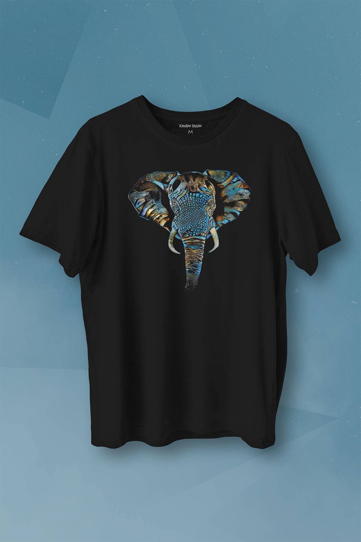 Renkli Fil Silueti Elephant Animal Belgesel Doğa Çizim Baskılı Tişört Unisex - 1