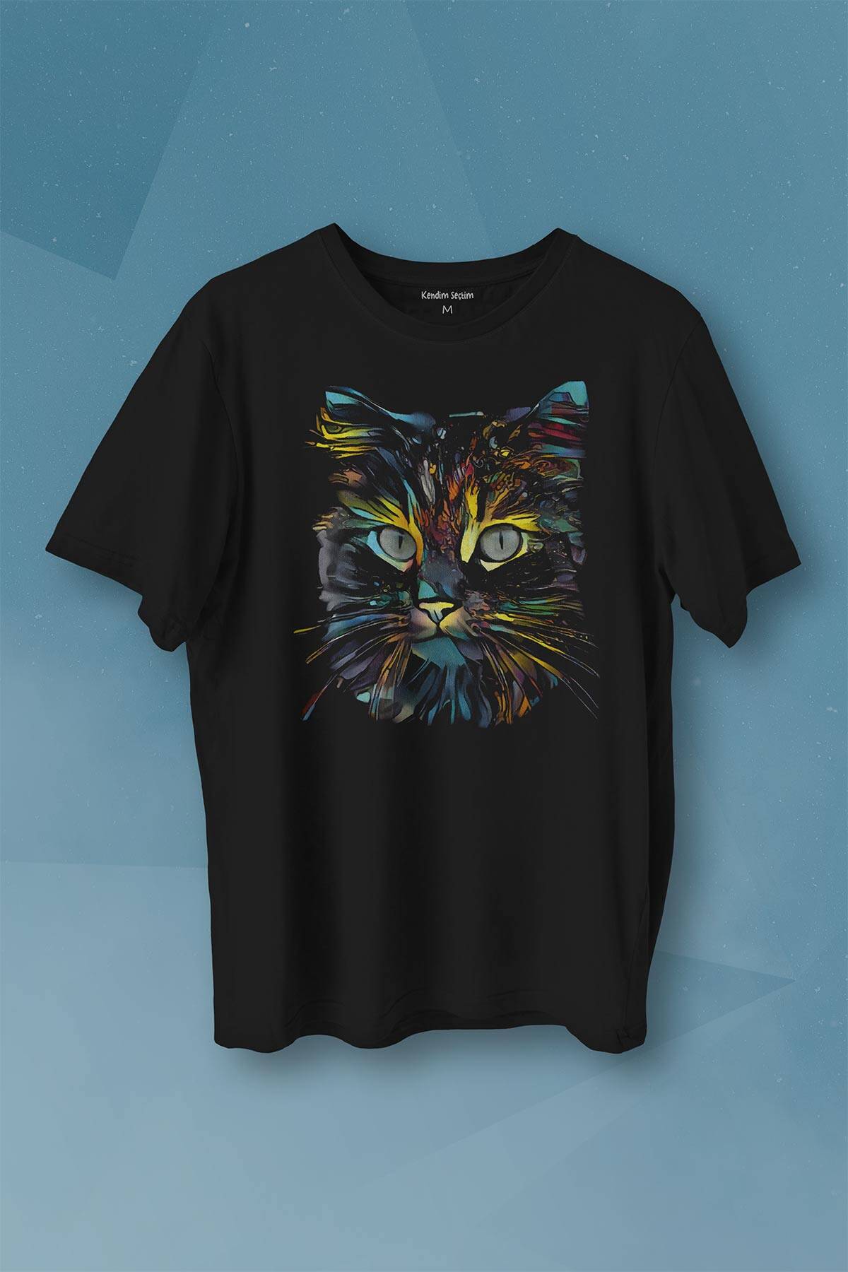 Renkli Sevimli Kedi Rengarenk Minnoş Cat Baskılı Tişört Unisex - 1