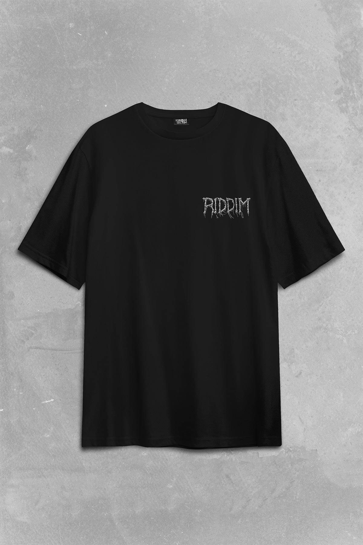 Riddim Dinazor T-Rex Metal Rock Dinosaurs Gothic Sırt Ön Baskılı Oversize Tişört Unisex T-Shirt (1)