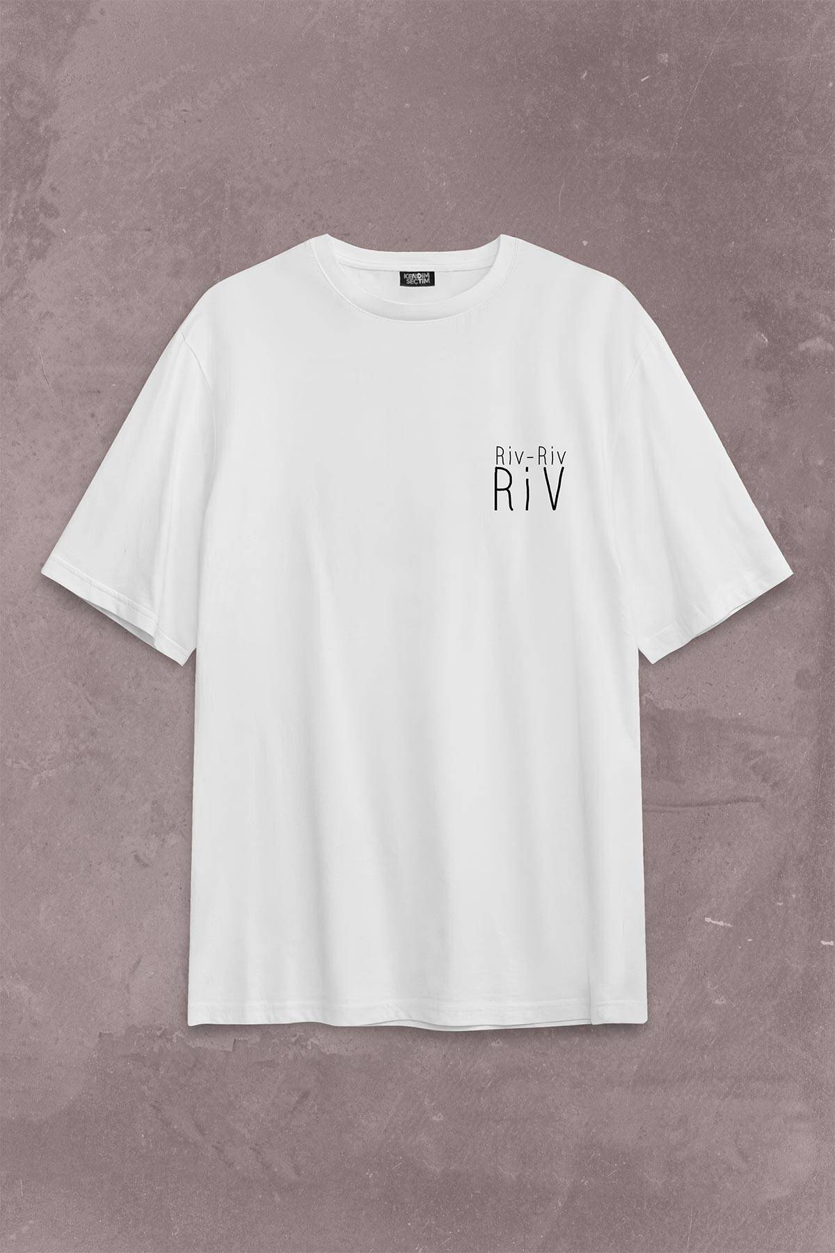 Riv Riv Riv Rivrivriv Rivriv Kemençe Horon Karadeniz Sırt Ön Baskılı Beyaz Oversize Tişört Unisex