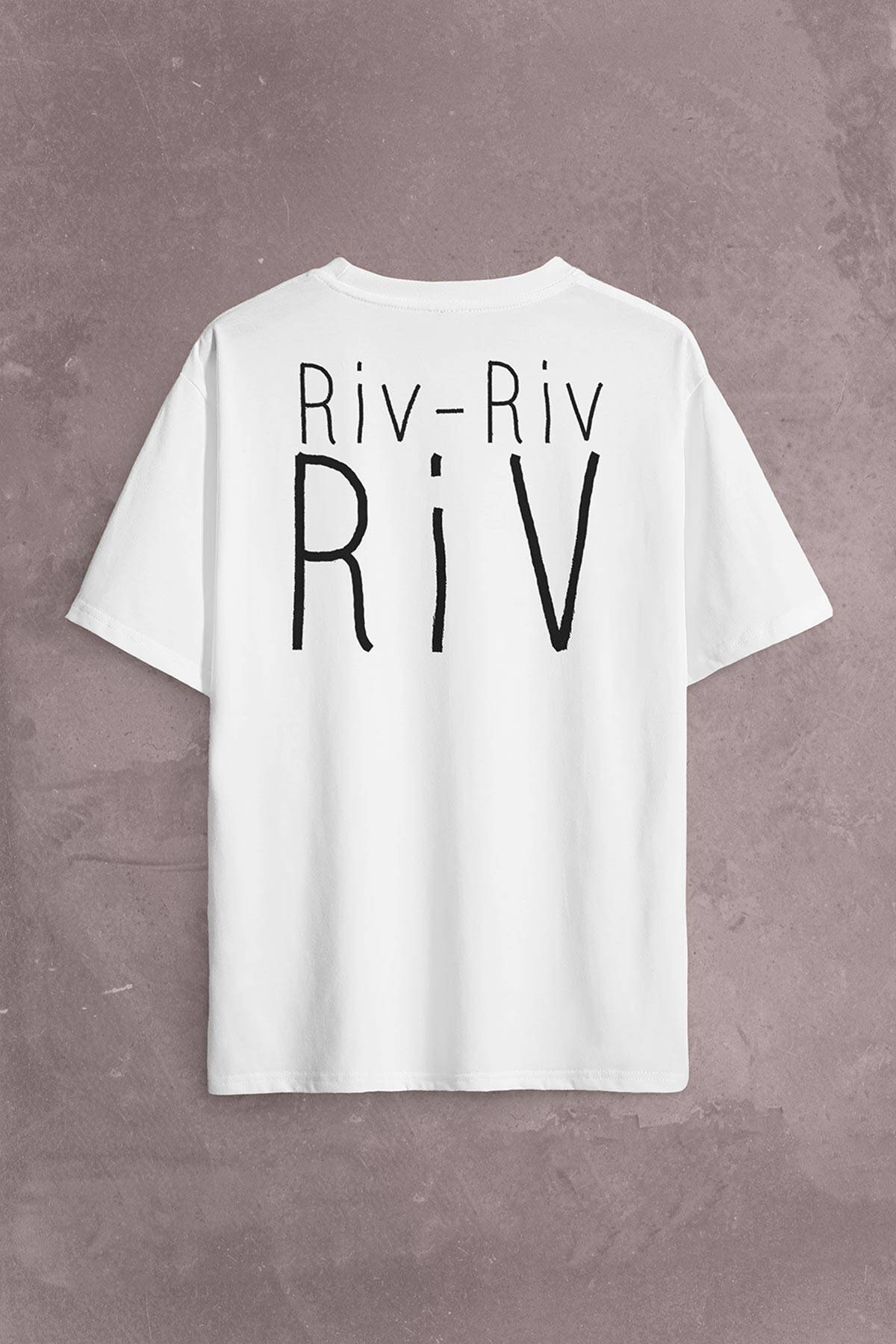 Riv Riv Riv Rivrivriv Rivriv Kemençe Horon Karadeniz Sırt Ön Baskılı Beyaz Oversize Tişört Unisex (1)