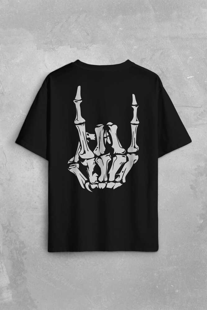 Rock And Roll Music Sert Müzik Sırt Ön Baskılı Oversize Tişört Unisex (1)