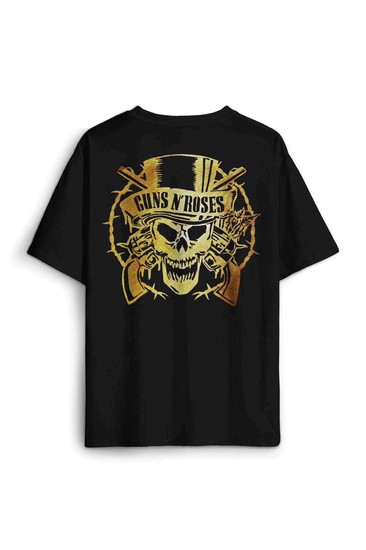 Rock Music Guns N Roses Sırt Ön Baskılı Oversize Tişört Unisex T-Shirt