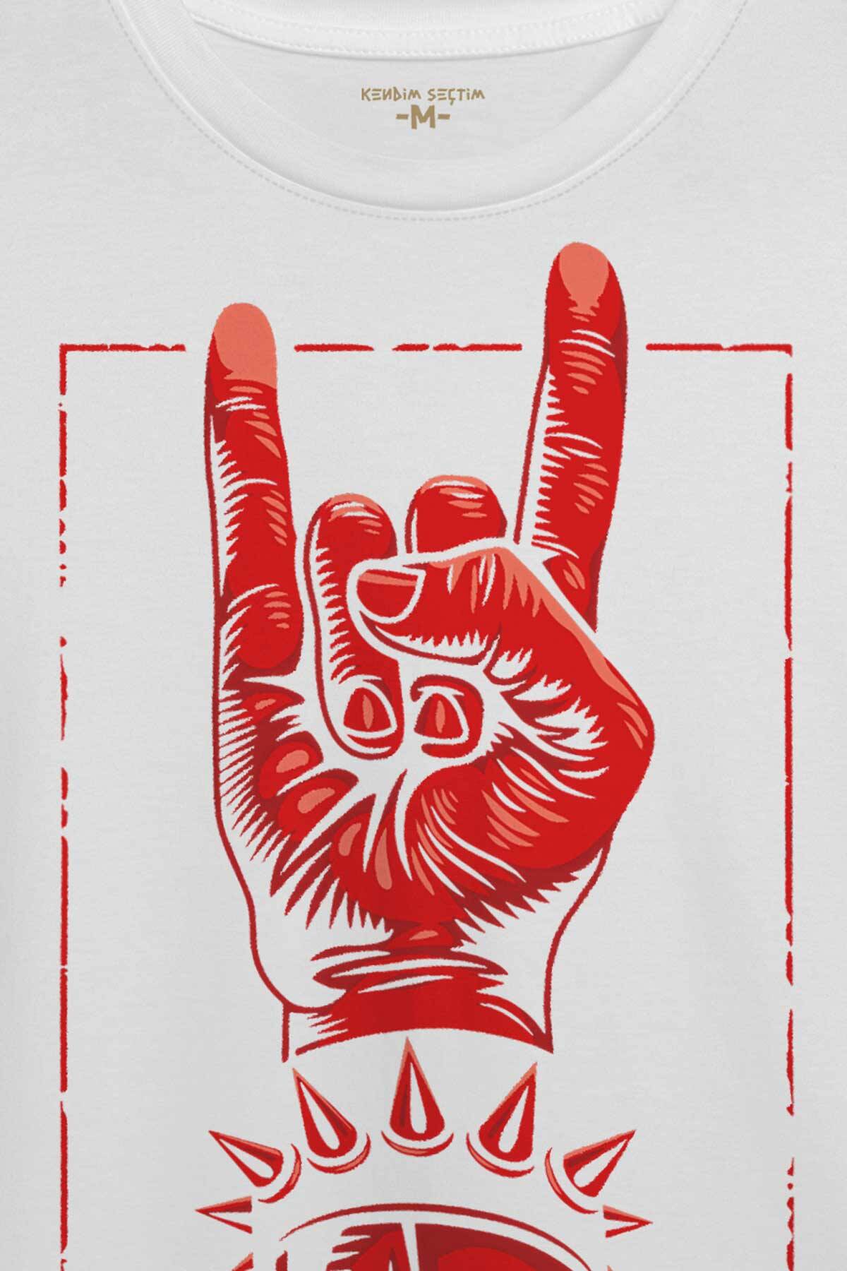 Rock'n Roll Music İşareti Baskılı Tişört Unisex T-shirt (1)