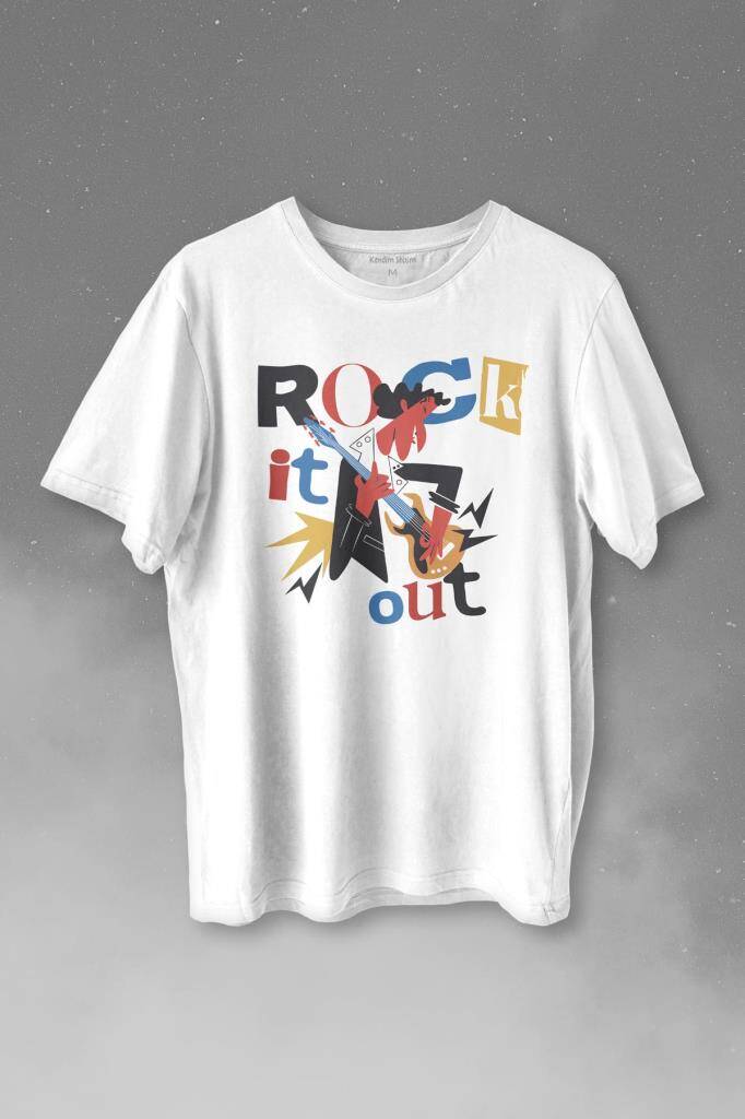 Rockstar Rock It Out Guitar Gitarist Baskılı Tişört Unisex T-shirt - 1