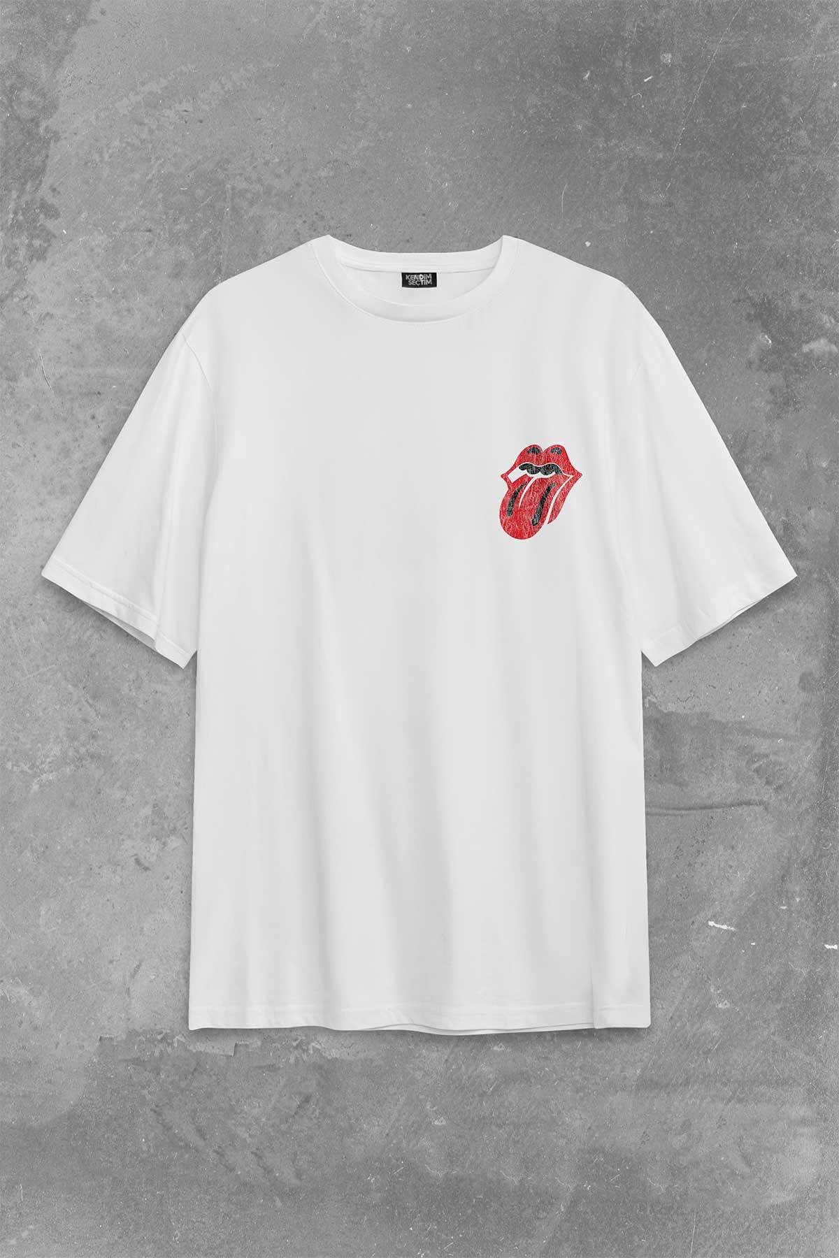 Rolling Stones Rock Retro 70S 80S Music Sırt Ön Baskılı Oversize Tişört Unisex T-Shirt (1)