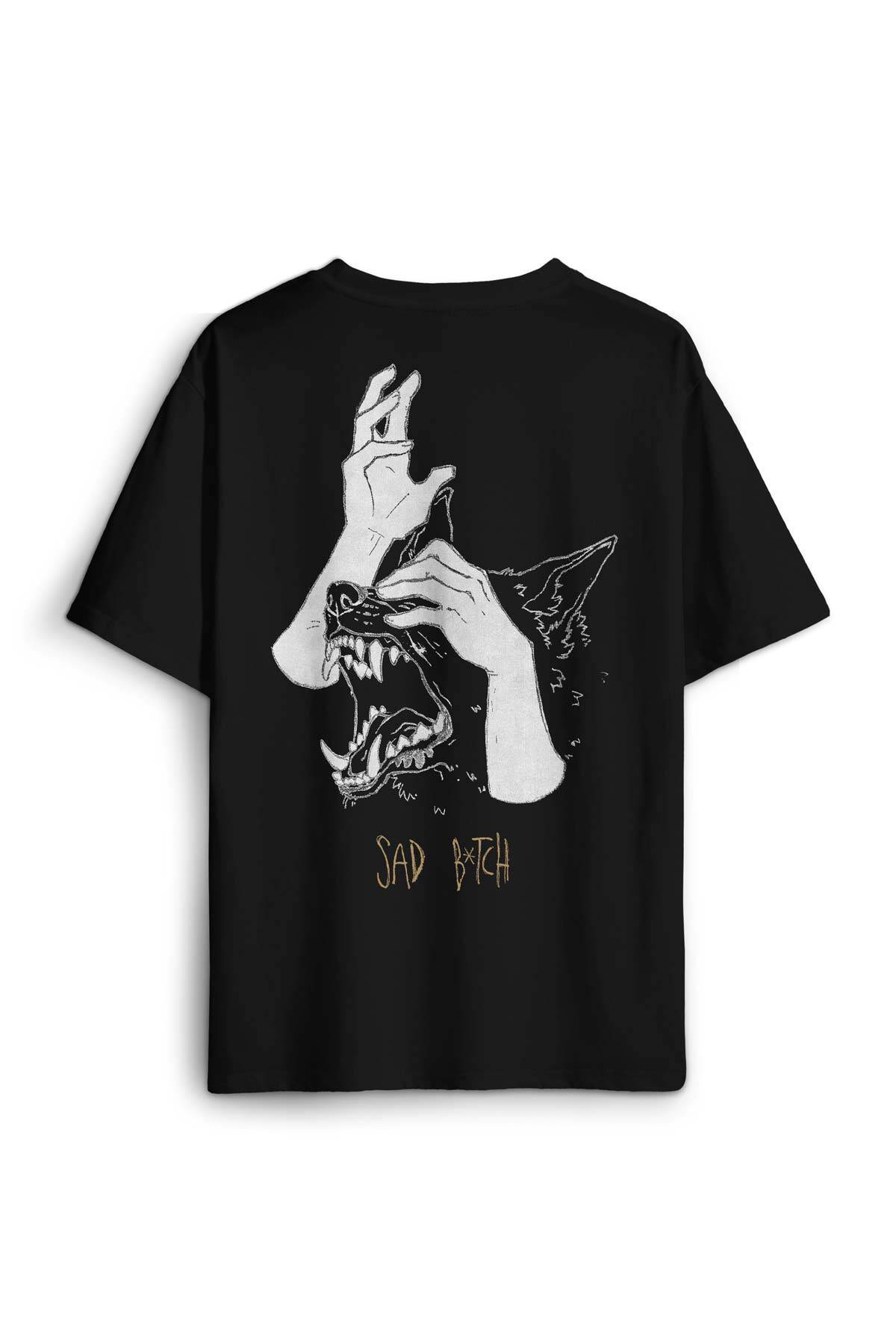 Sad Bötch Dog Asi Sırt Ön Baskılı Oversize Tişört Unisex - 1