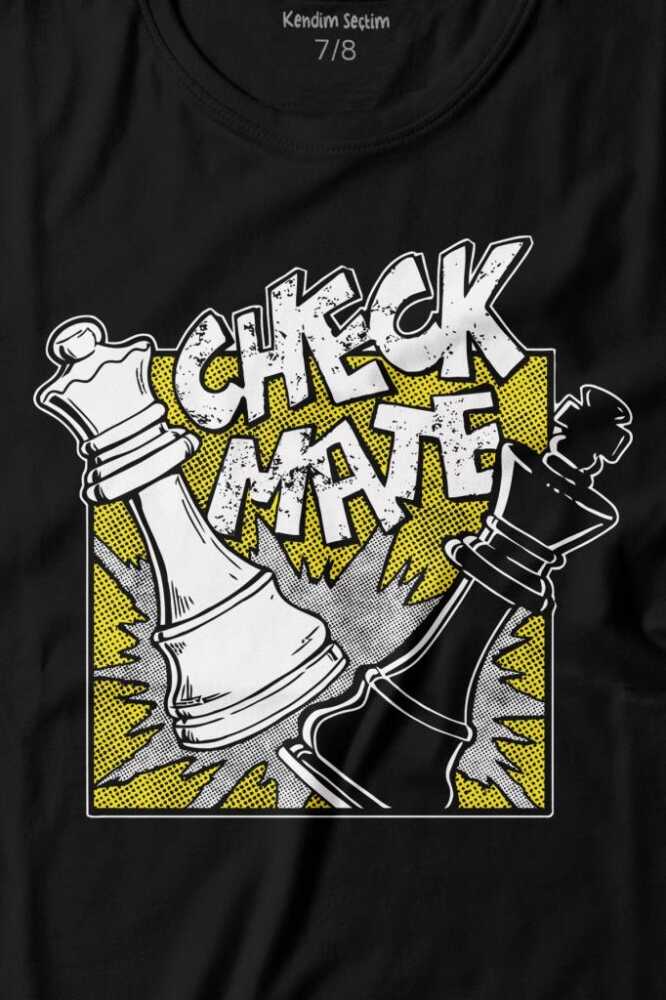 Şah Mat Satranç Check Mate Chess Kral Kraliçe Gambit Baskılı Çocuk Tişört Siyah (1)