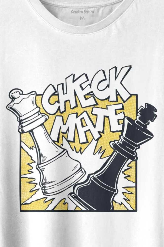 Şah Mat Satranç Check Mate Chess Kral Kraliçe Gambit Baskılı Beyaz Tişört Unisex (1)