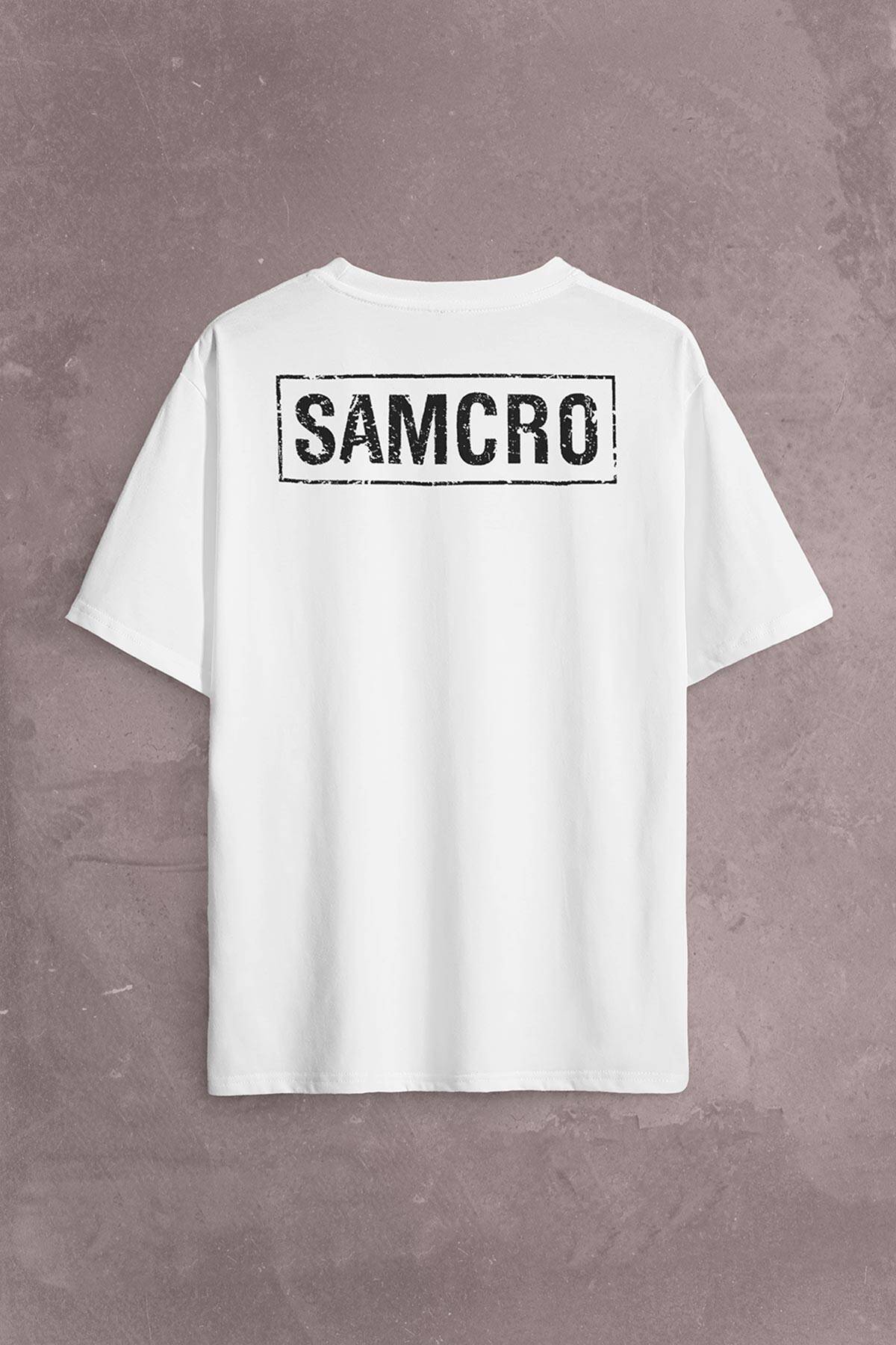 Samcro Sons Of Anarchy Anarşi Dizi Film Motosiklet Sırt Ön Baskılı Oversize Tişört Unisex (1)