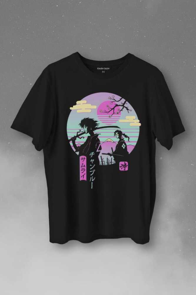 Samurai Chillhop Samuray Japonca Chill Baskılı Siyah Tişört Unisex