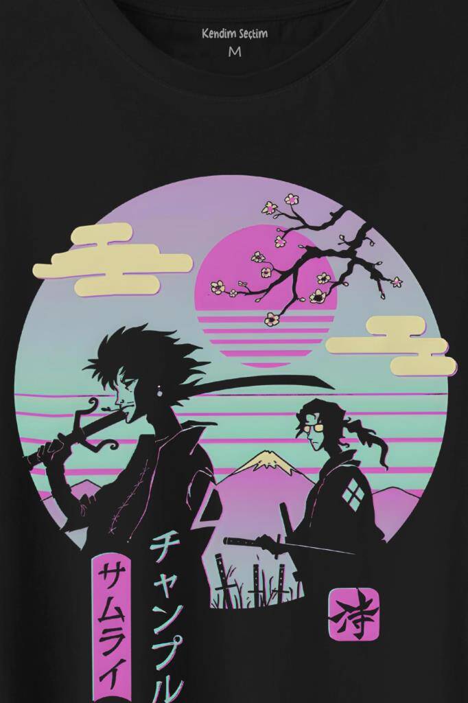 Samurai Chillhop Samuray Japonca Chill Baskılı Siyah Tişört Unisex (1)