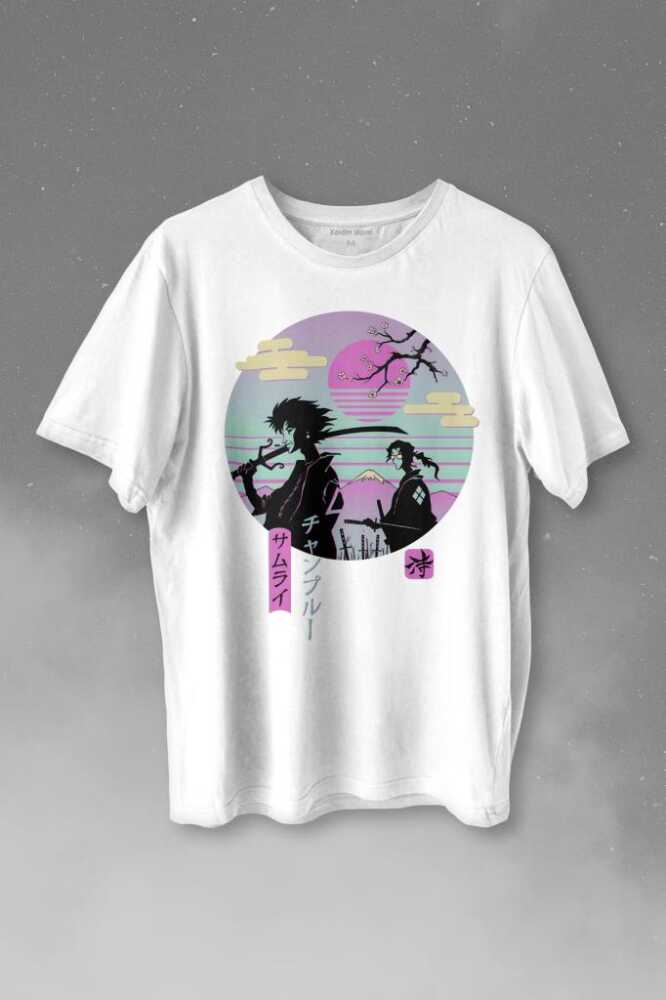 Samurai Chillhop Samuray Japonca Chill Baskılı Beyaz Tişört Unisex