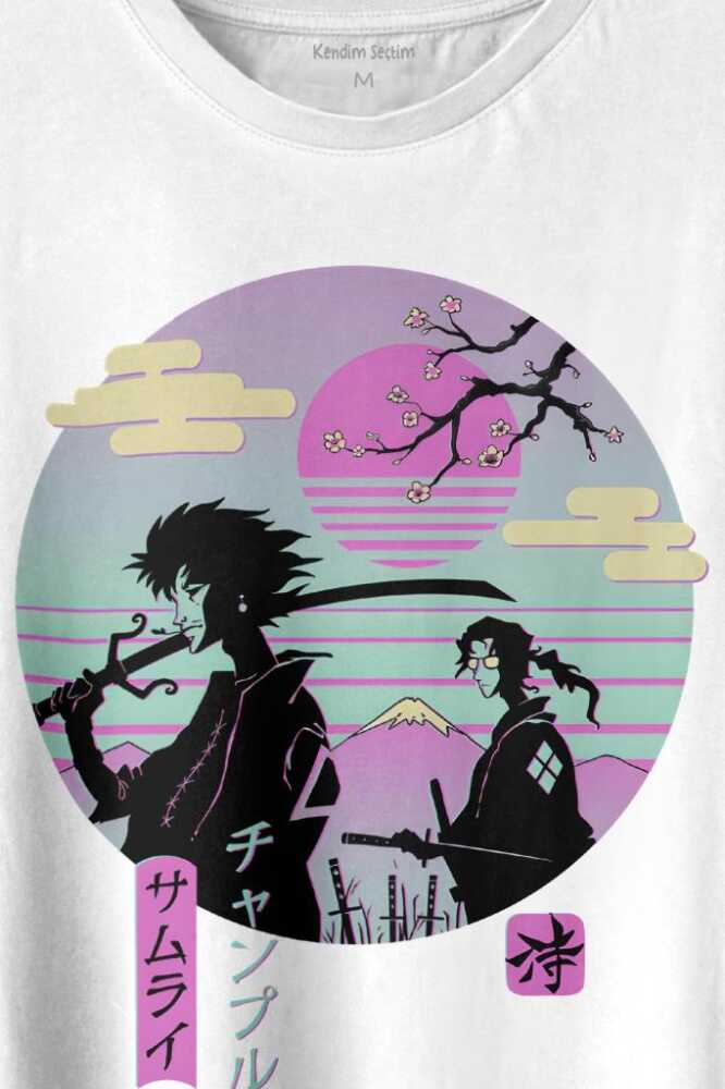 Samurai Chillhop Samuray Japonca Chill Baskılı Beyaz Tişört Unisex (1)
