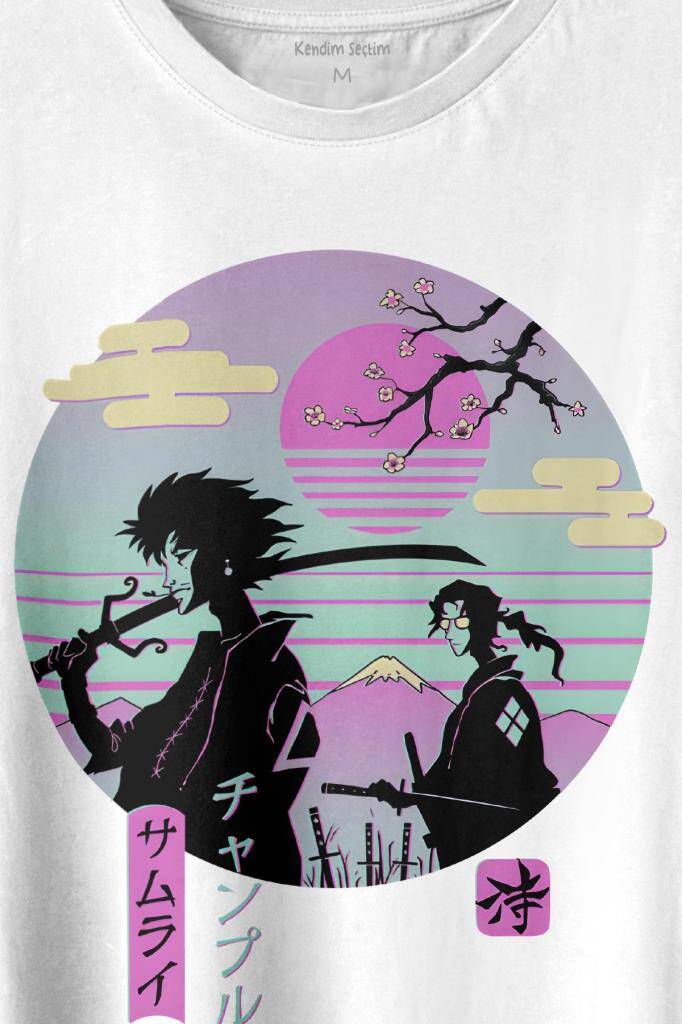 Samurai Chillhop Samuray Japonca Chill Baskılı Beyaz Tişört Unisex (1)