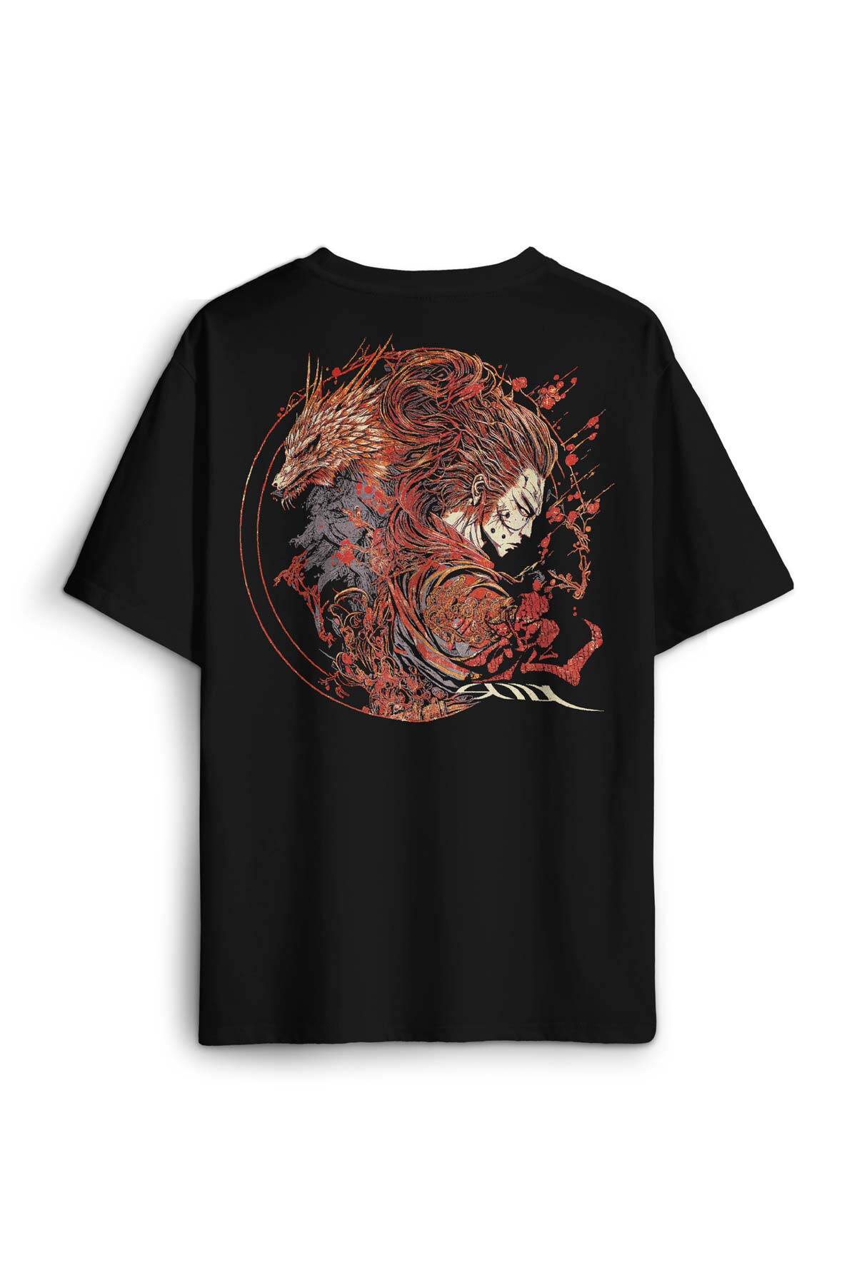 Samuray Raijin Soul Japon Mit Gotik Gothic Japanese Baskılı Oversize Siyah Unisex Tişört - 1