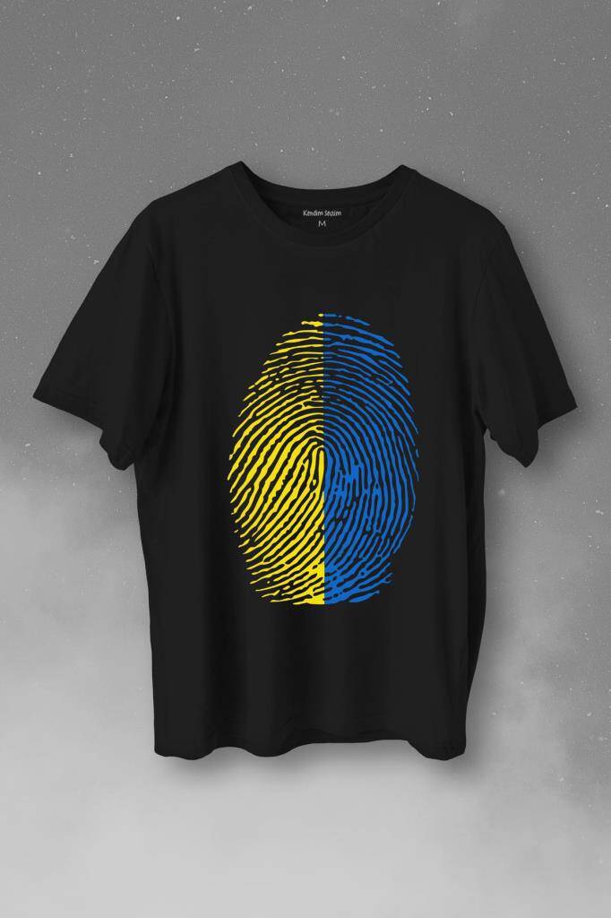 Sarı Lacivert Parmak İzi Baskılı Siyah Tişört Unisex