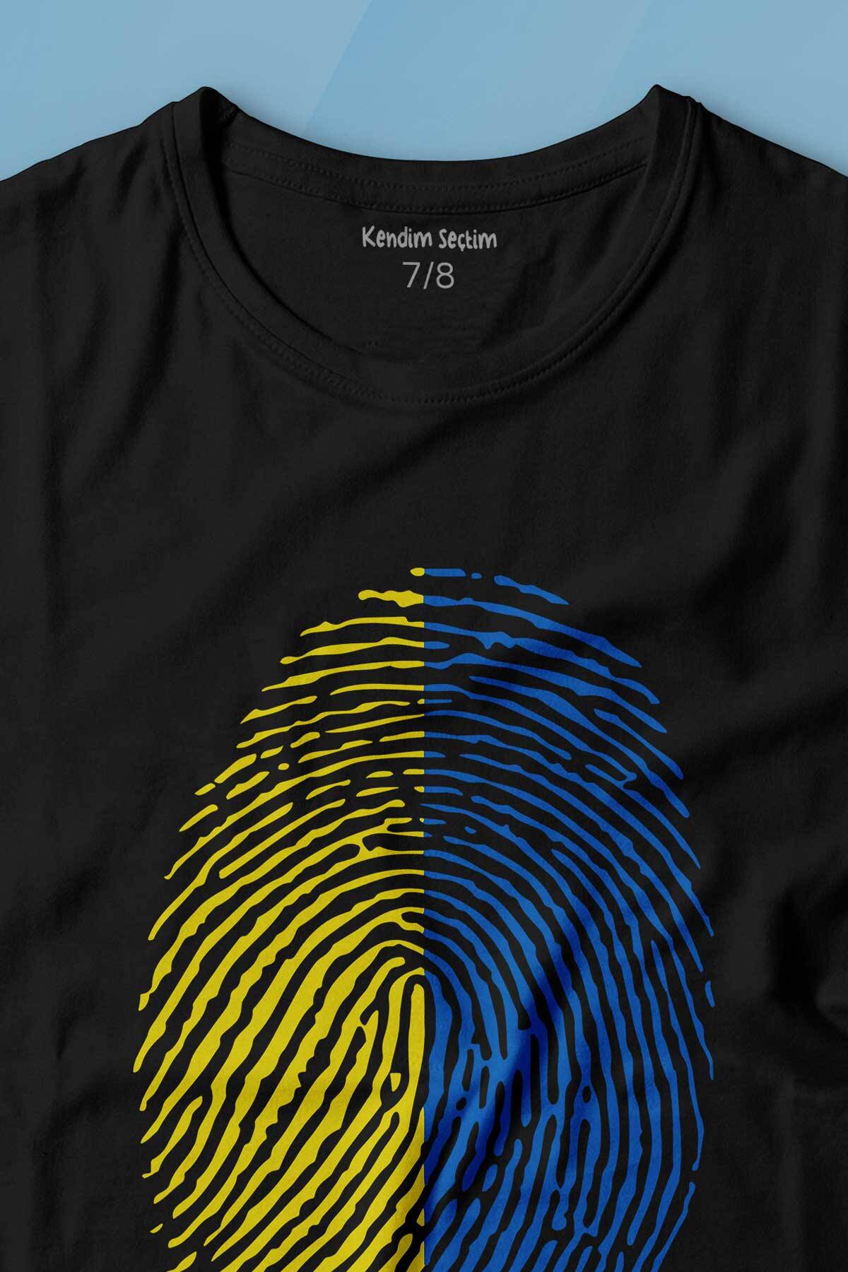 Sarı Lacivert Parmak İzi Fener Baskılı Tişört Çocuk T-Shirt - 2