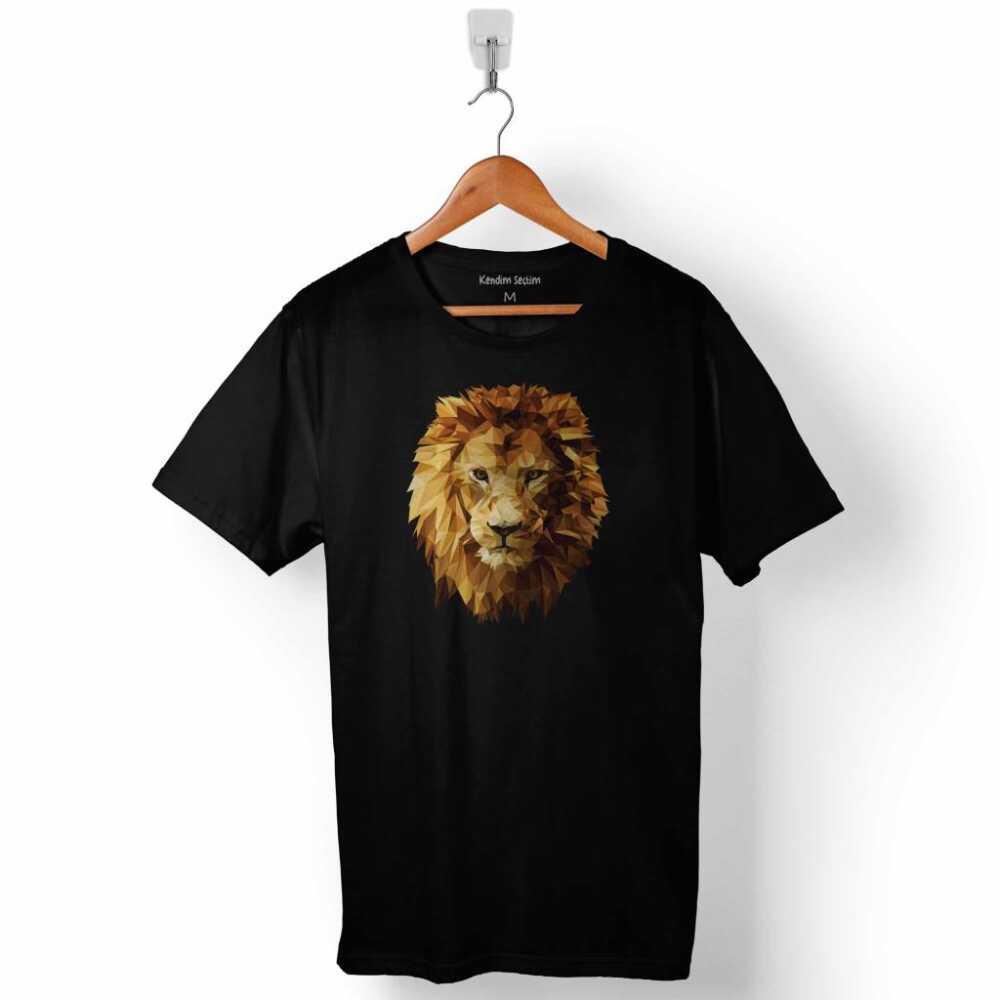 Sarı Yeleli Aslan Kafası Lion Head Siluet Baskılı Tişört Unisex
