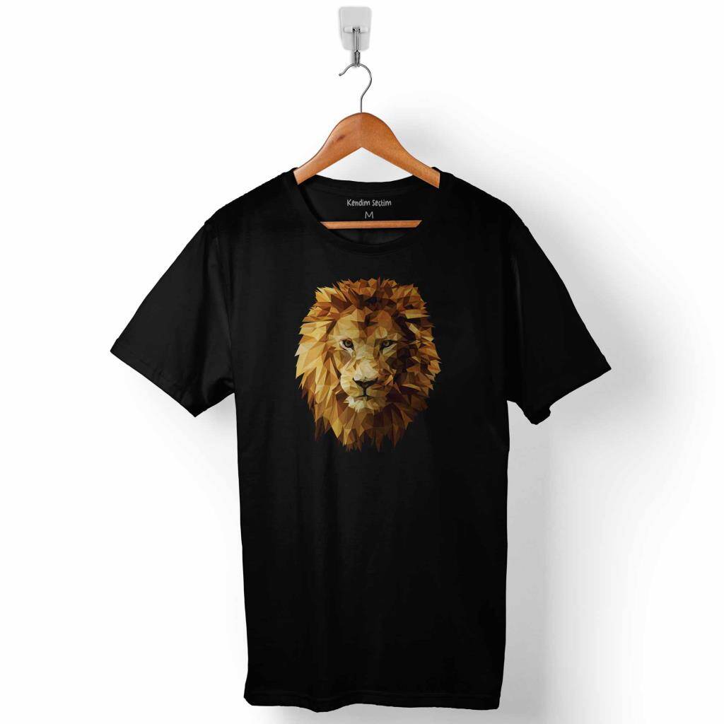 Sarı Yeleli Aslan Kafası Lion Head Siluet Baskılı Tişört Unisex
