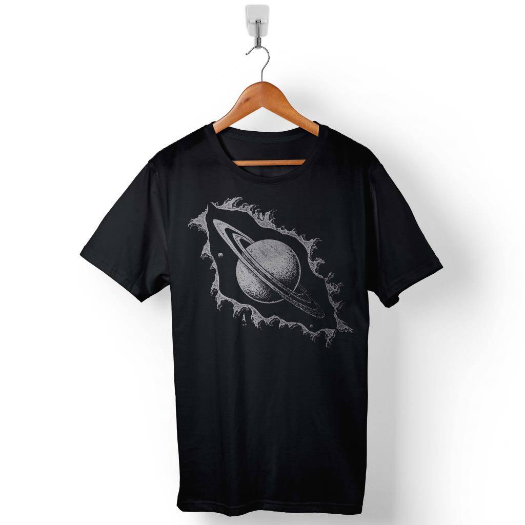 Satürn Halkaları Nasa Uydu Gezegen Uzay Cosmos Baskılı Tişört Unisex