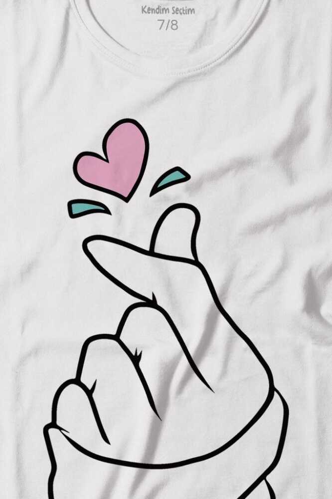 Seni Seviyorum Kore El İşareti Minimal Baskılı Çocuk Tişört (1)