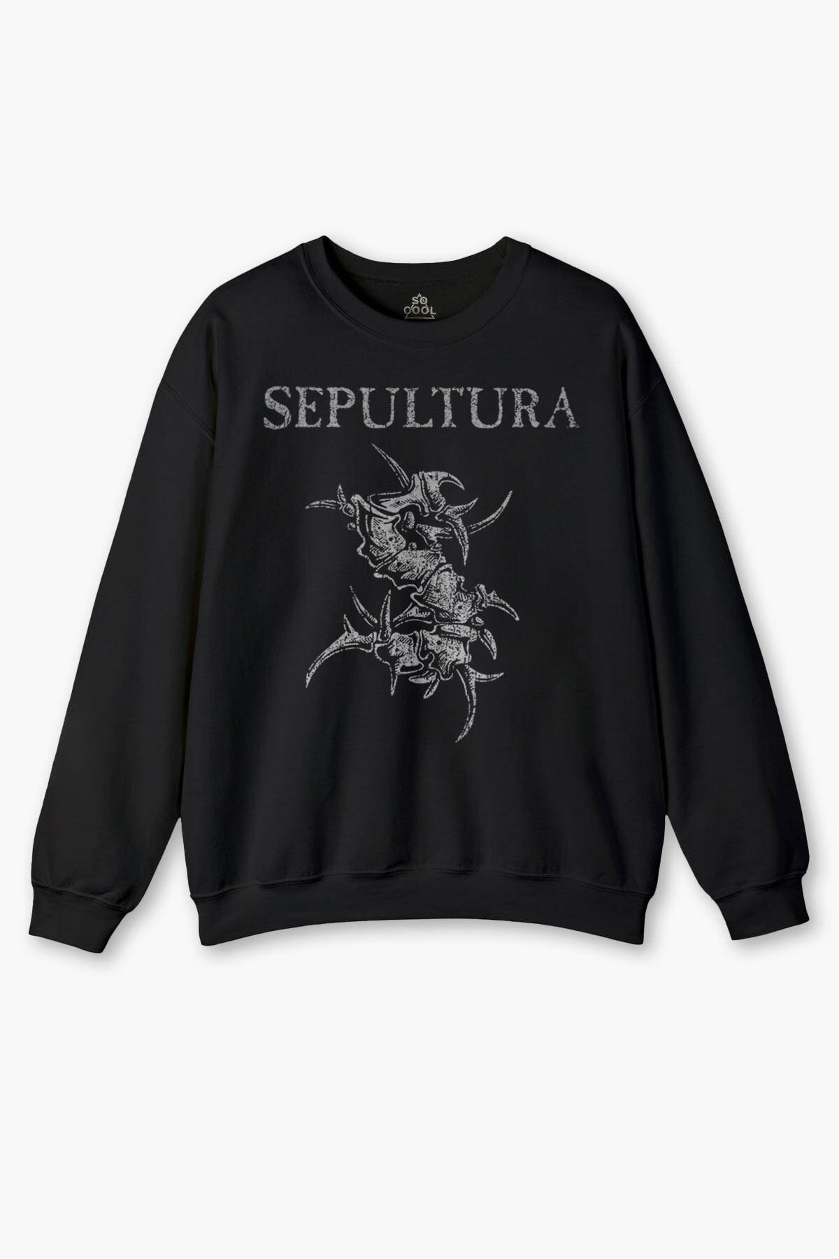 Sepultura Cavalera Metal Rock Music Brazil Müzik Baskılı Siyah Sweatshirt