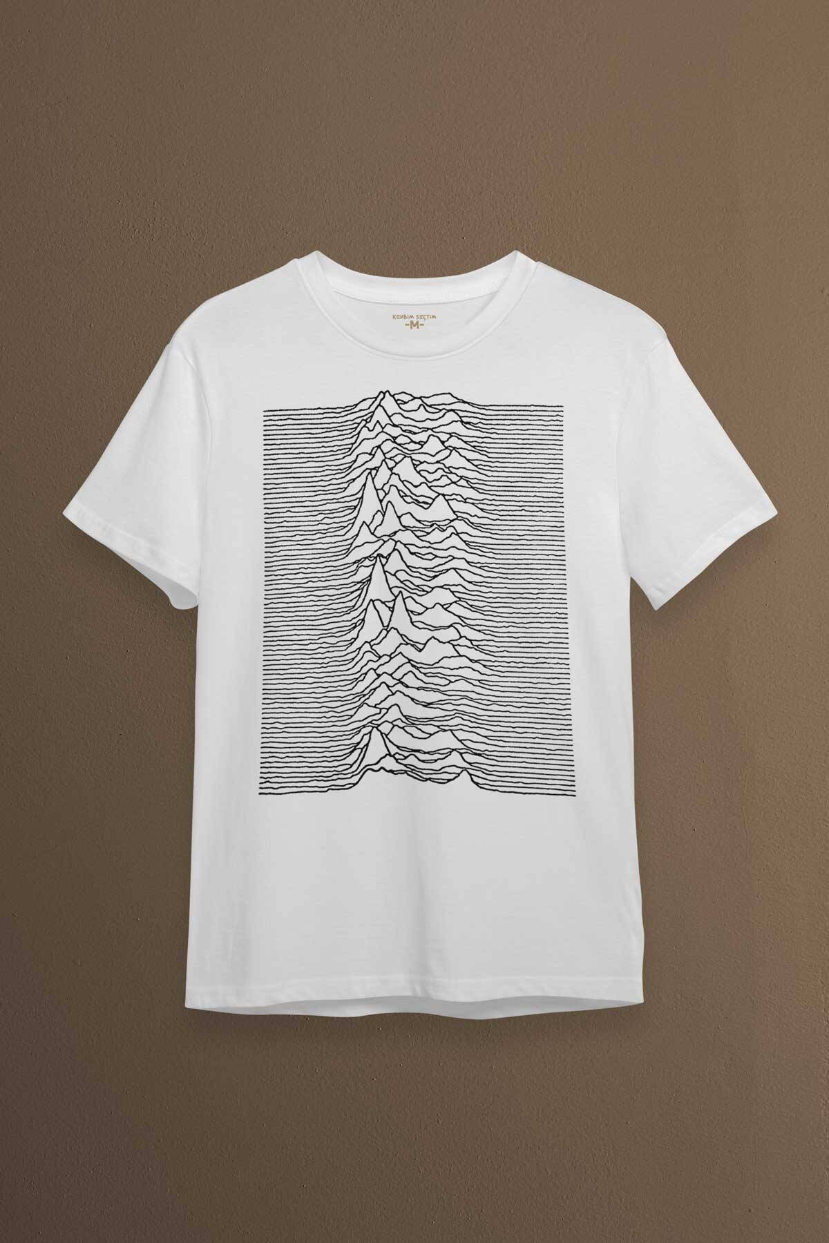 Ses Dalgası Müzik Joy Division Albüm Kapağı Çizgiler Baskılı Tişört Unisex T-shirt