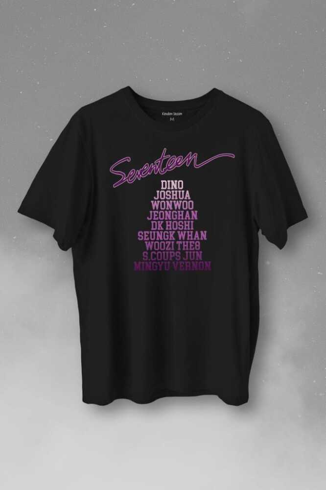 Seventeen K-Pop Music Group Shining Diamond Baskılı Siyah Tişört Unisex