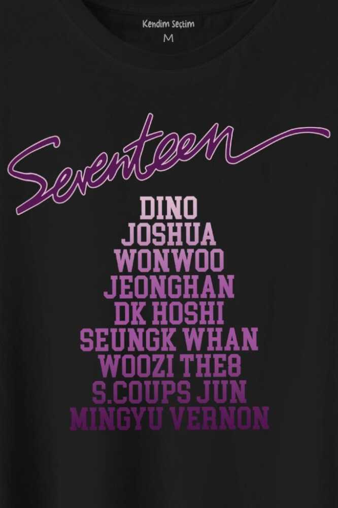 Seventeen K-Pop Music Group Shining Diamond Baskılı Siyah Tişört Unisex (1)
